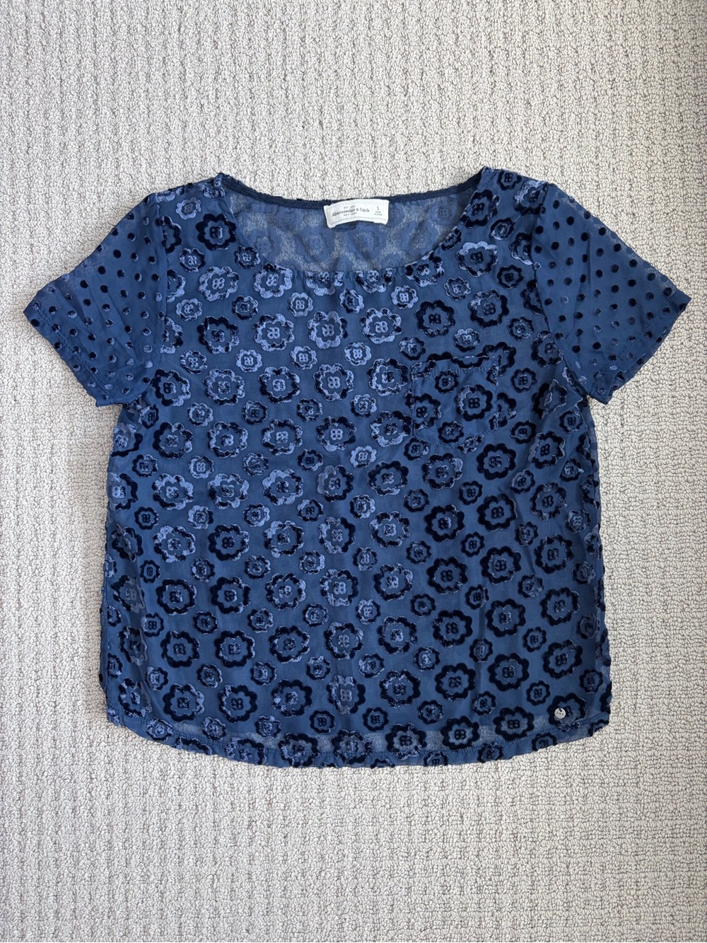 Abercrombie & Fitch Navy Floral and Velvet Short Sleeve Top